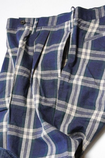 画像3: 「ILL180°」LINEN PLAID 2-TUCK PANTS イルワンエイティ リネン 2タック チェックパンツ ILL241-35 [ネイビー]