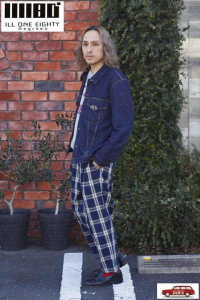 画像2: 「ILL180°」LINEN PLAID 2-TUCK PANTS イルワンエイティ リネン 2タック チェックパンツ ILL241-35 [ネイビー]