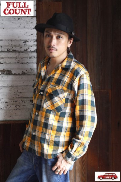 画像1: 「FULLCOUNT」Original Cotton Check Flannel Open Collar Shirt フルカウント コットンチェック フランネル オープンカラーシャツ [イエロー×グリーン]