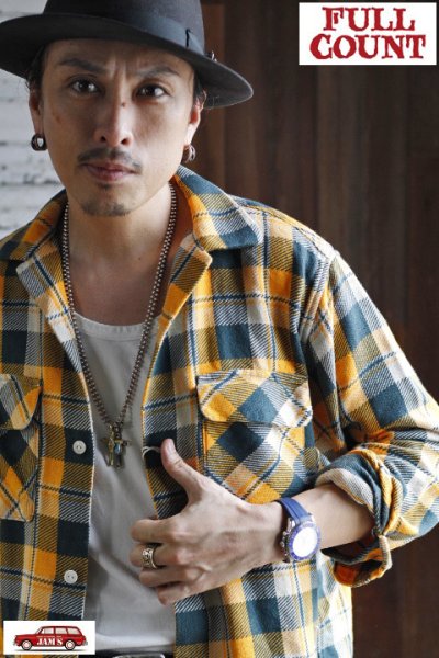 画像2: 「FULLCOUNT」Original Cotton Check Flannel Open Collar Shirt フルカウント コットンチェック フランネル オープンカラーシャツ [イエロー×グリーン]