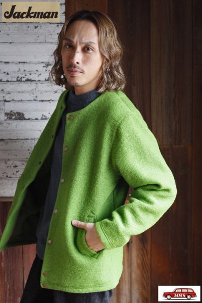 画像3: 「Jackman」Wool Collarless Jacket ジャックマン ウール カラーレス ジャケット JM8278 [ターフグリーン]