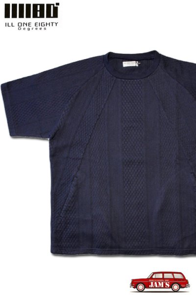 画像1: 「ILL180°」CABLE CREW-NECK Tee イルワンエイティ ケーブルクルーネック Tシャツ ILL251-16 [ネイビー] (1)