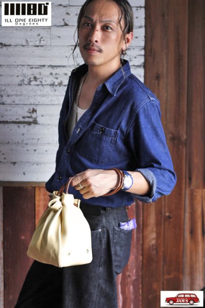 画像3: 「ILL180°」DEER SKIN DRAWSTRING BAG イルワンエイティ ディアスキン ドローストリング バッグ 巾着 ILL252-42D [ナチュラル]