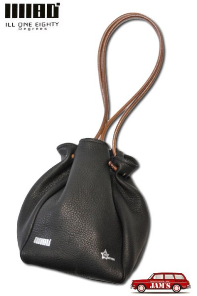画像1: 「ILL180°」DEER SKIN DRAWSTRING BAG イルワンエイティ ディアスキン ドローストリング バッグ 巾着 ILL252-42D [ブラック] (1)