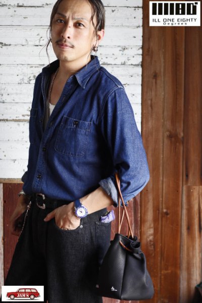 画像3: 「ILL180°」DEER SKIN DRAWSTRING BAG イルワンエイティ ディアスキン ドローストリング バッグ 巾着 ILL252-42D [ブラック]