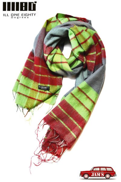 画像1: 「ILL180°」PLAID STOLE イルワンエイティ プレイド チェック ストール ILL252-39 [グリーン] (1)