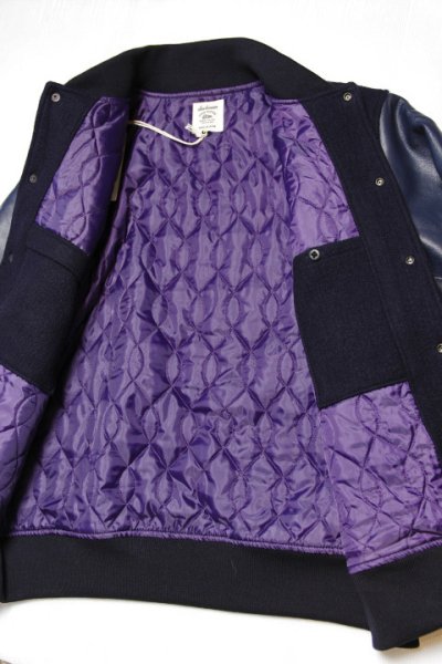 画像2: 「Jackman」Crater Melton Award Jacket ジャックマン クレーター ウールメルトン アワードジャケット 袖レザー スタジャン JM8595「ダークネイビー」