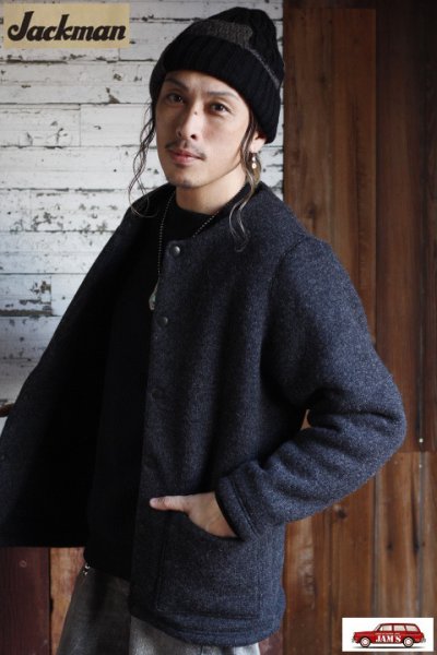 画像8: 「Jackman」Wool Collarless Jacket ジャックマン ウール カラーレス ジャケット JM8587 [ヘザーブラック] (8)