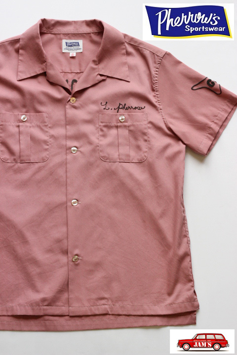 Pherrows」 フェローズ 半袖刺繍ボーリングシャツ 14S-PBS1 [ピンク]