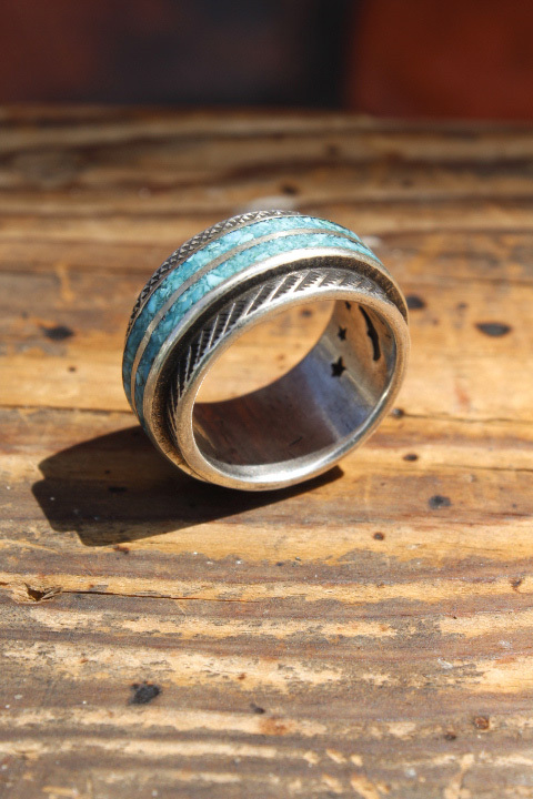 Mt.hill」Turquoise Chip Inlay Ring Wide マウントヒル ターコイズ 