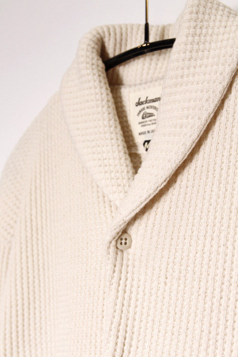 Jackman」 Waffle Owners Cardigan ジャックマン ワッフルオーナーズカーディガン JM8019 [アイボリー]