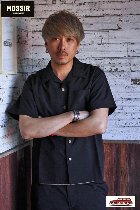 MOSSIR」John S/S Open Collar Shirt モシール ジョン サプレックスナイロン 半袖オープンカラーシャツ [ブラック]