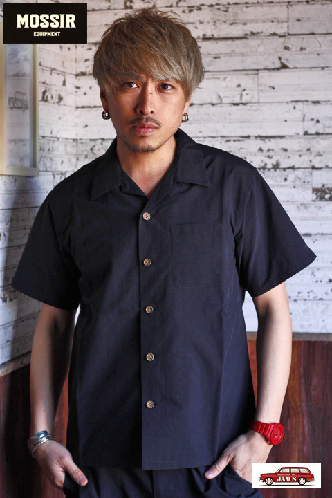 MOSSIR」John S/S Open Collar Shirt モシール ジョン サプレックスナイロン 半袖オープンカラーシャツ [ブラック]