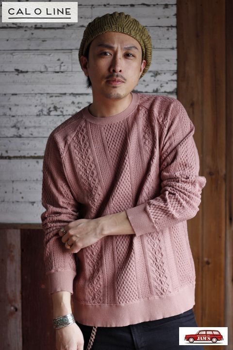 CAL O LINE」CABLE CREW-NECK キャルオーライン ジャガード コットン