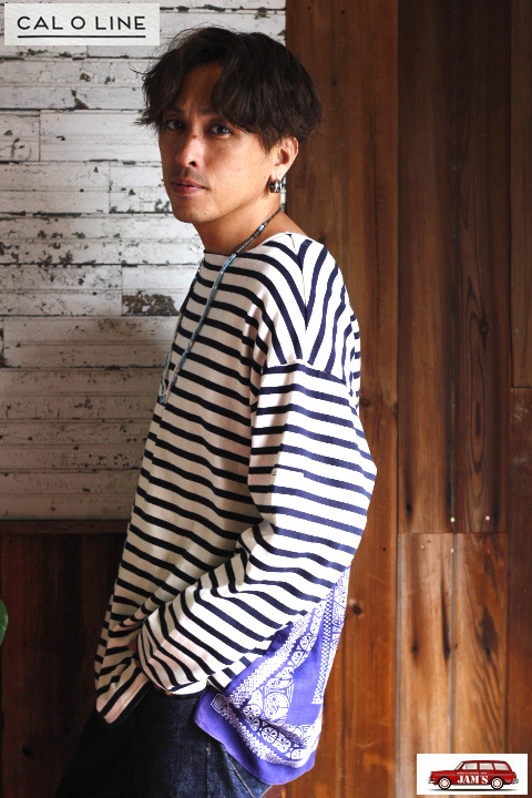 CAL O LINE」×「KOTSUBO」VINTAGE BANDANA BASQUE BORDER Tee キャル