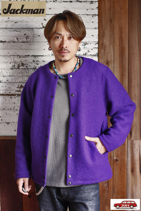 Jackman」Wool Collarless Jacket ジャックマン ウール カラーレス