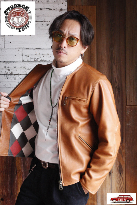 STRANGE TRIP」COLLARLESS SINGLE LEATHER JACKET ストレンジトリップ